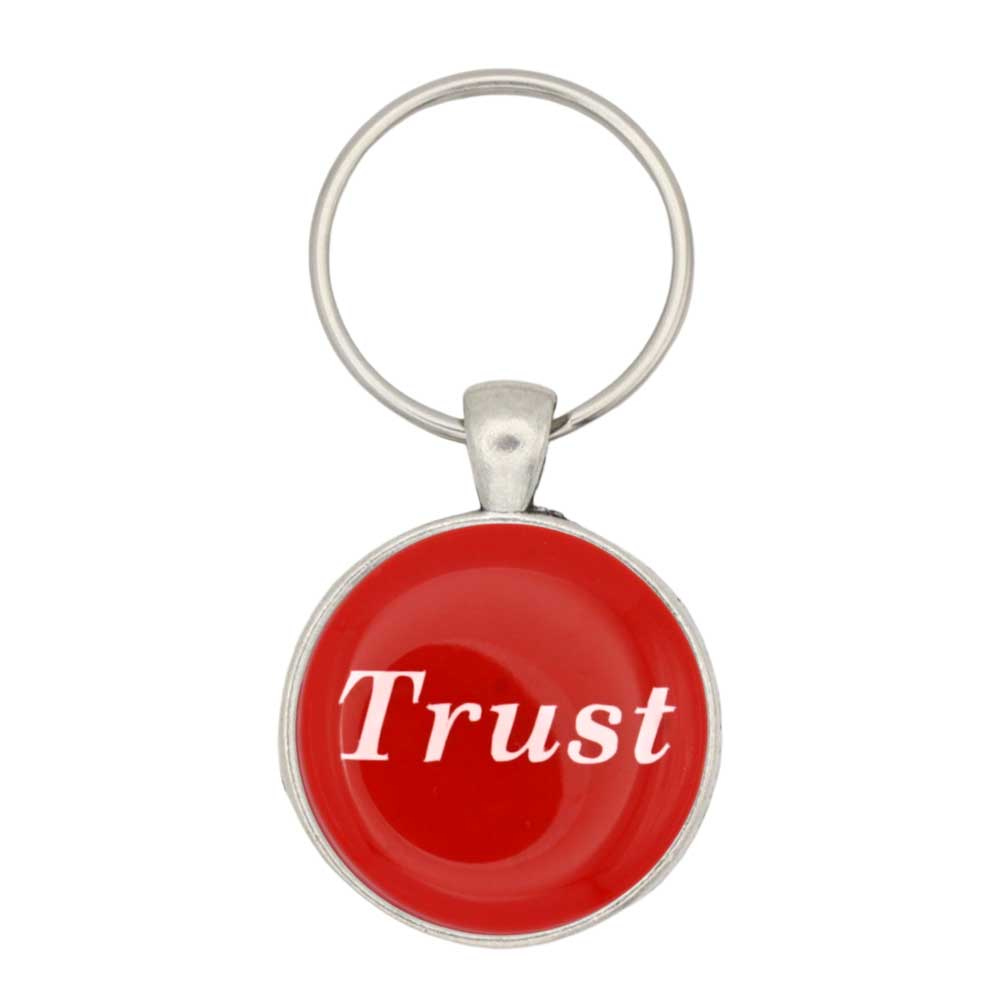 Round red disc with Trust in white keychain and bag charm - Lilylin Designs