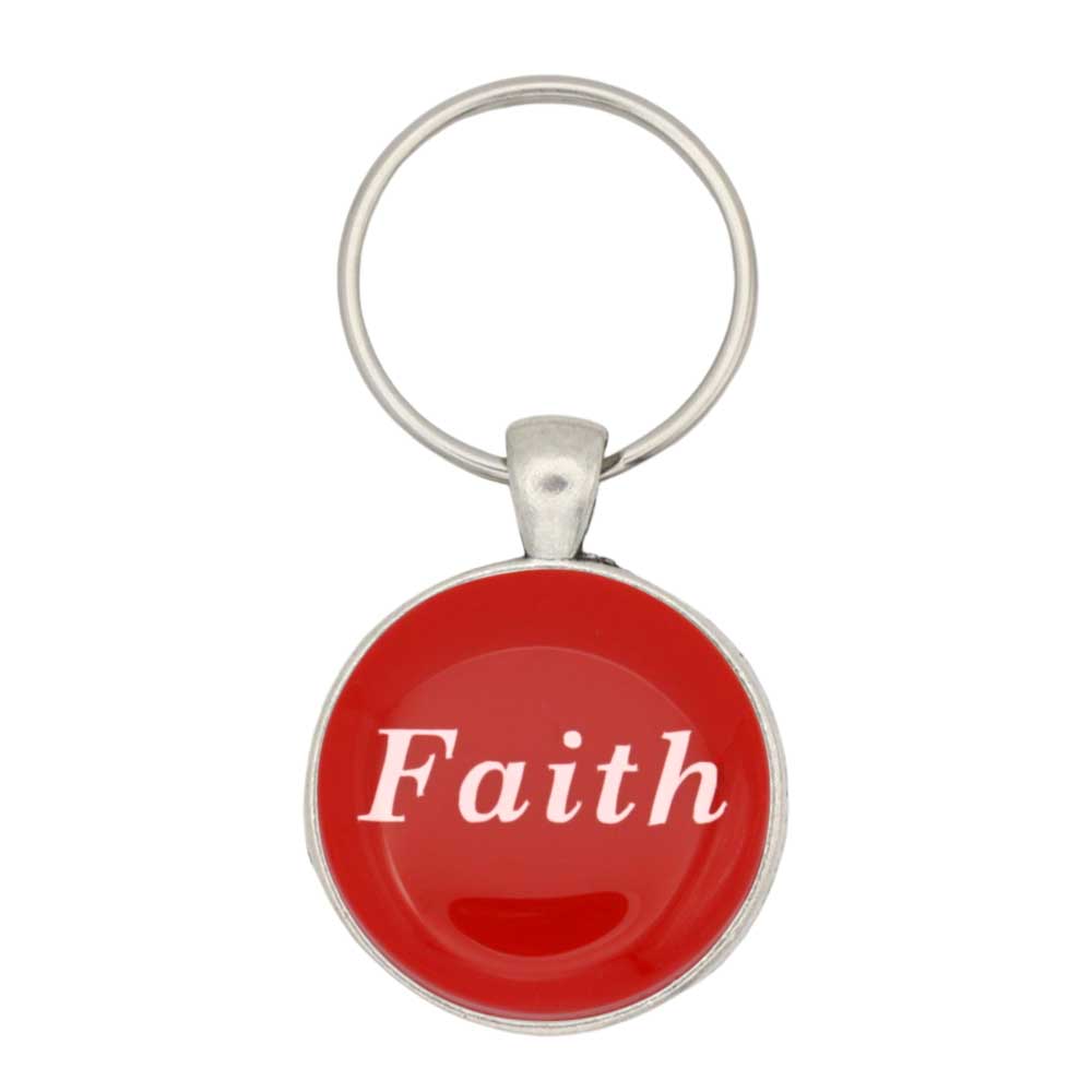 Round red with Faith printed in white keychain and bag charm - Lilylin Designs