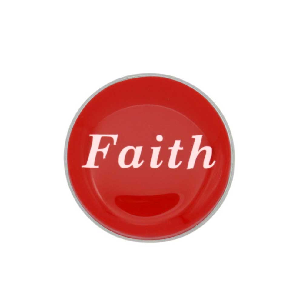 Round red inspirational disc with faith in white lapel pin - Lilylin Designs