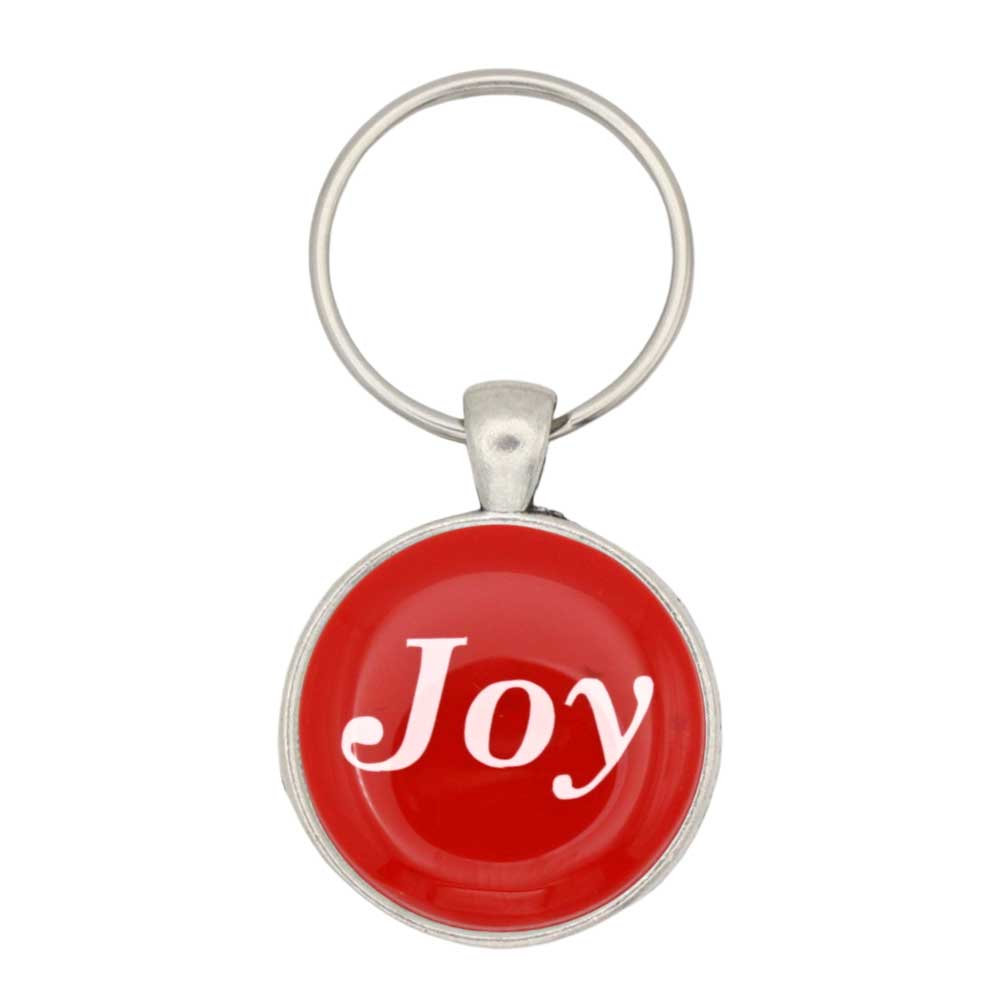Round red disc with Joy in white keychain and bag charm - Lilylin Designs