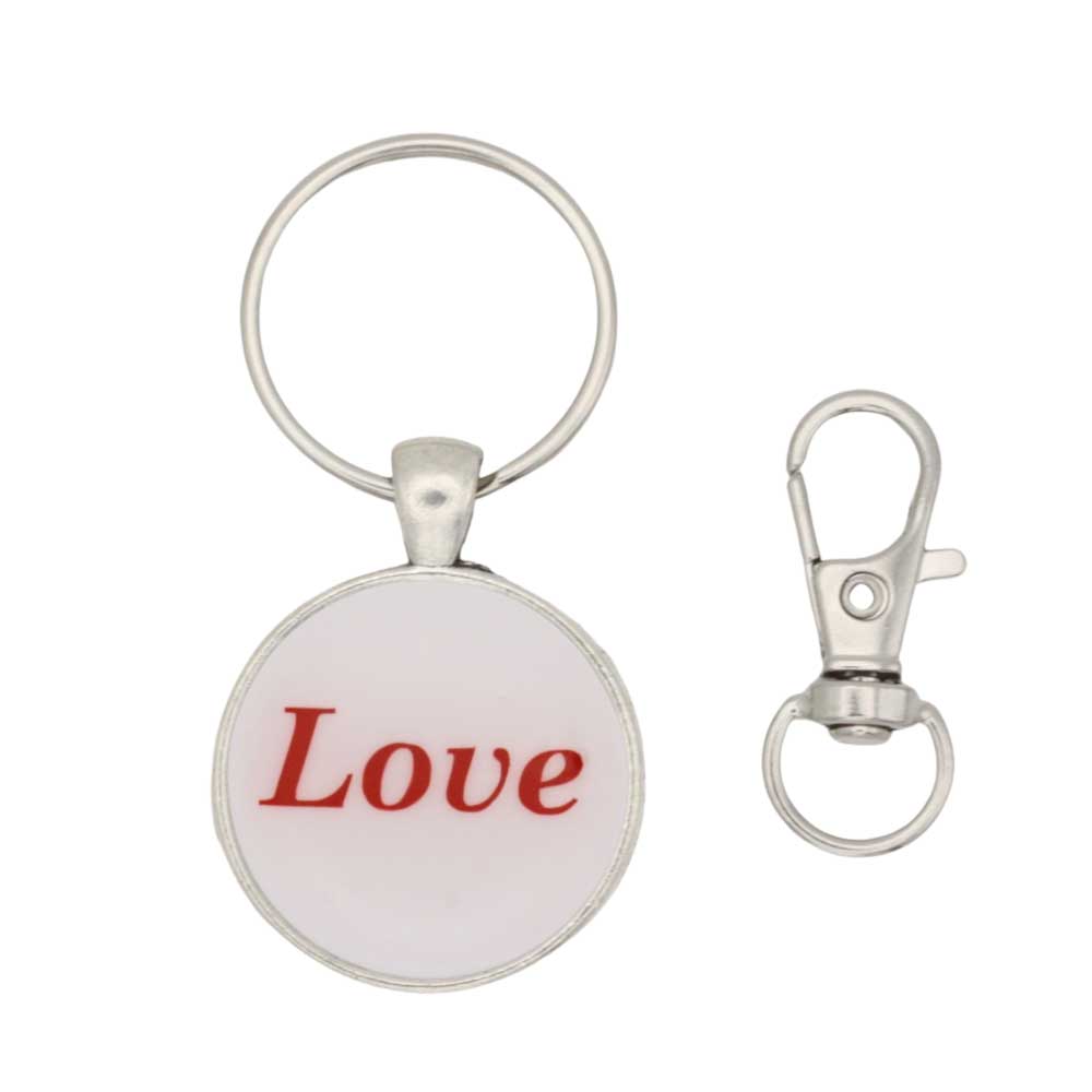 Round white with red love keychain with free lobster hook - Lilylin Designs