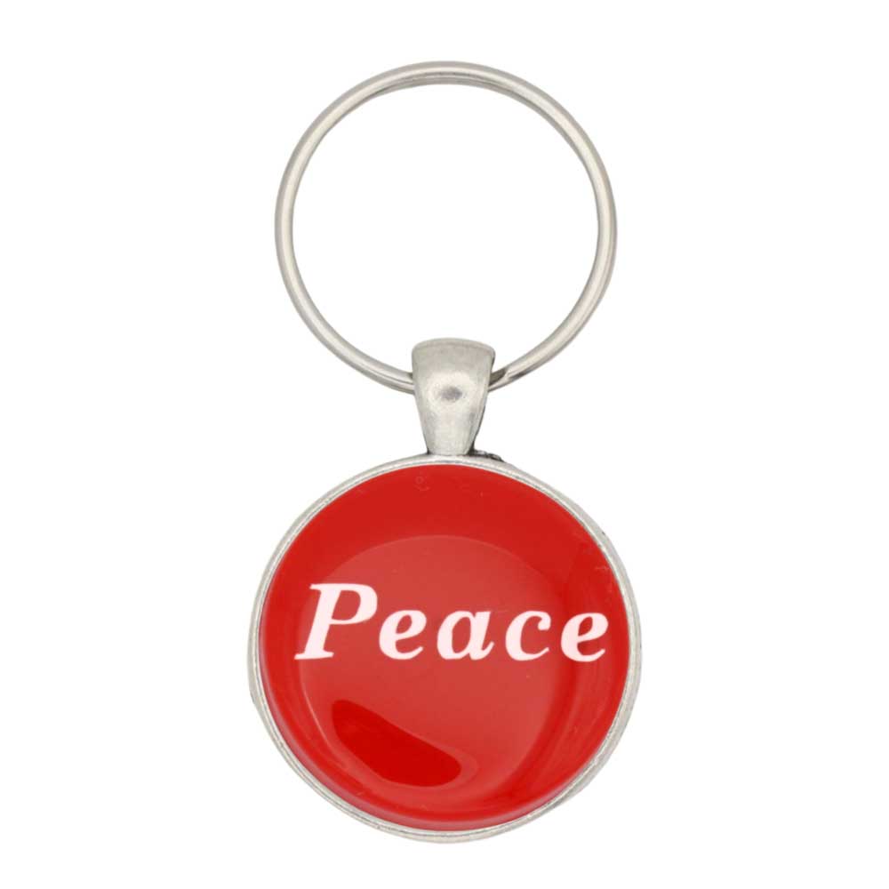 Round red disc with Peace in white keychain and bag charm - Lilylin Designs
