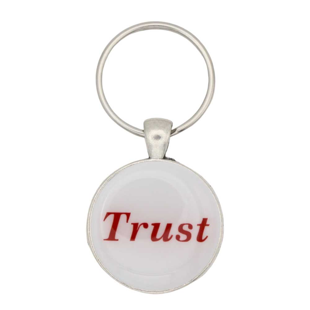 Round white disc with Trust in red keychain and bag charm - Lilylin Designs