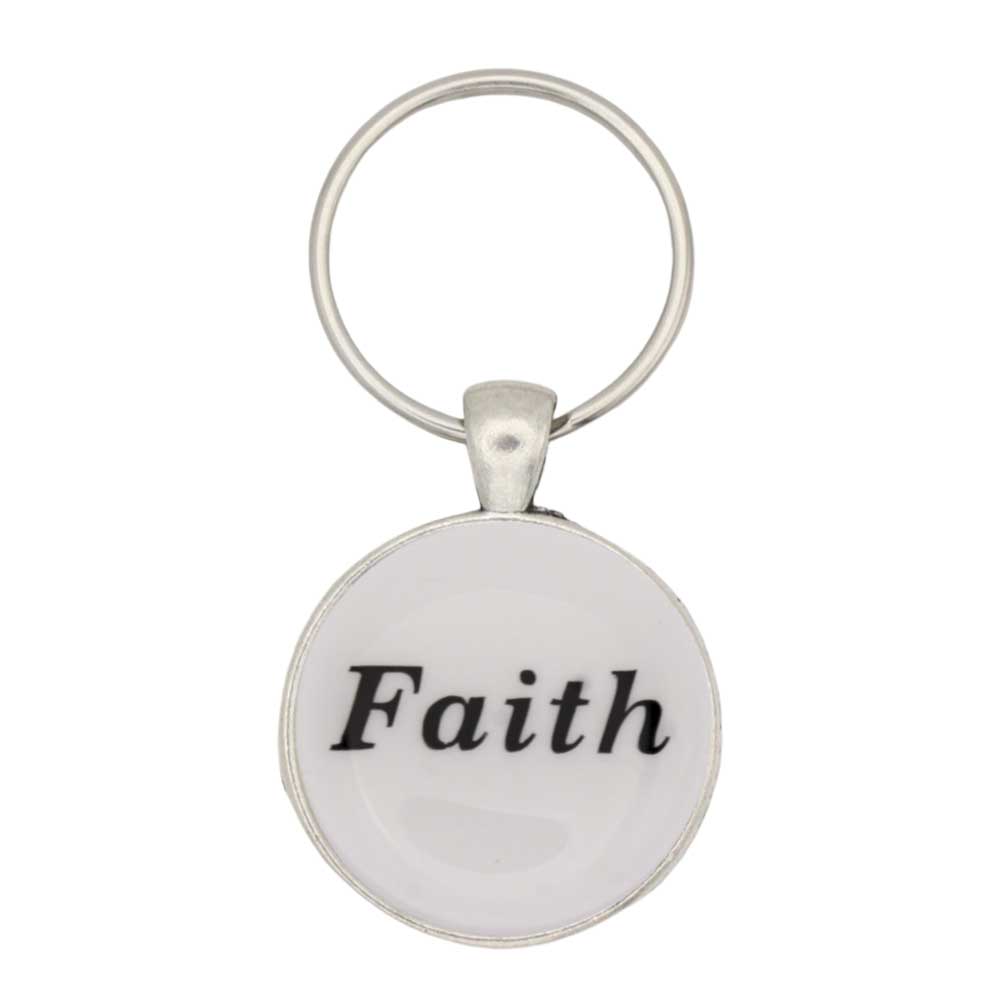 White disc with Faith in black print keychain bag charm - Lilylin Designs