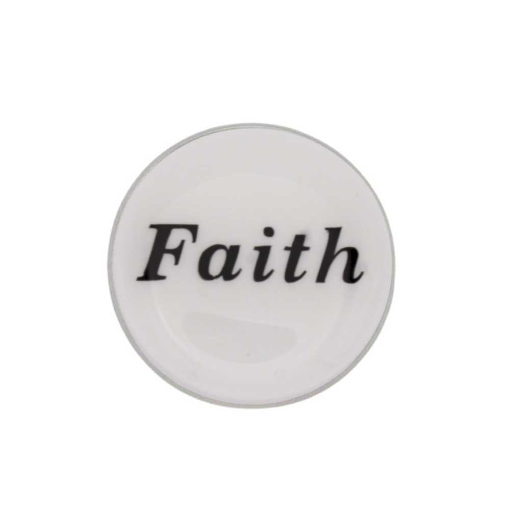 Round white inspirational disc with faith in black lapel pin - Lilylin Designs