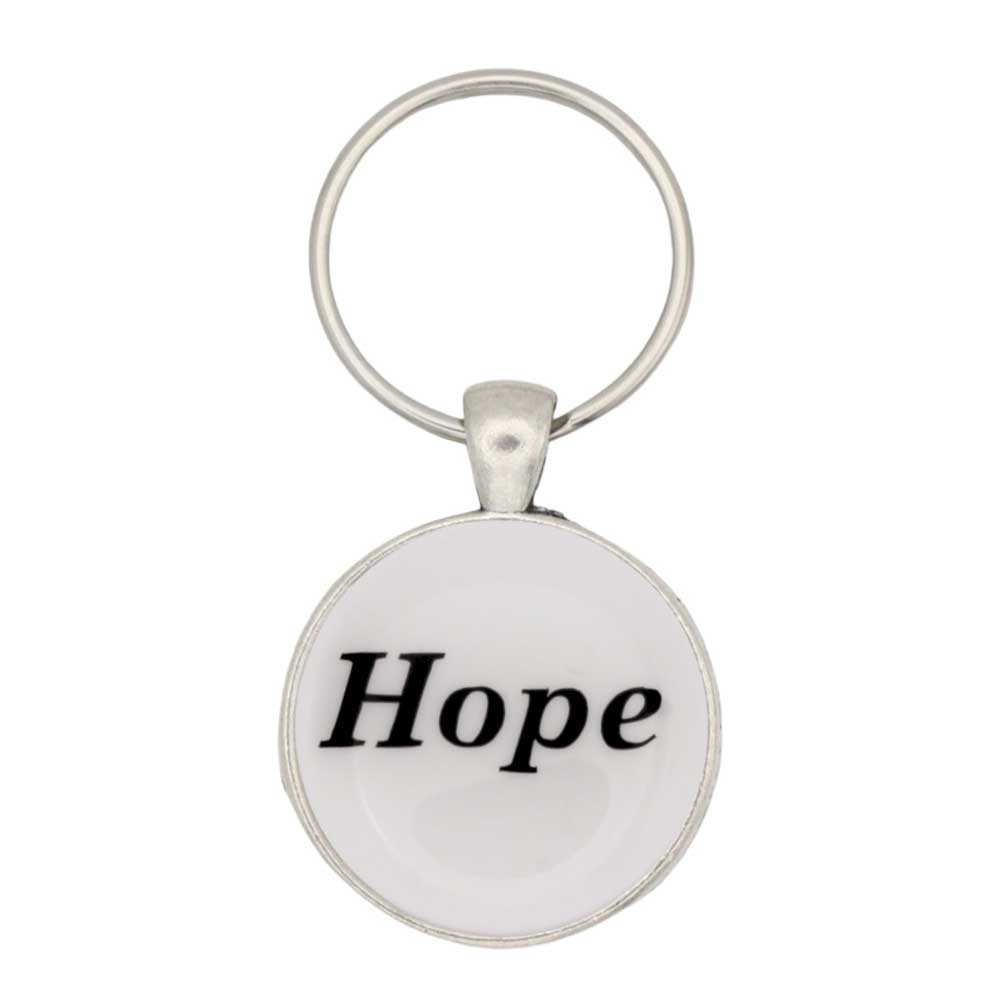 White disc with Hope in black print keychain bag charm - Lilylin Designs