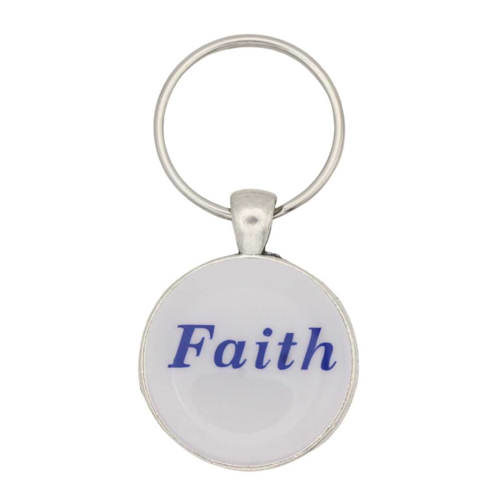 White disc with Faith in blue print keychain bag charm - Lilylin Designs