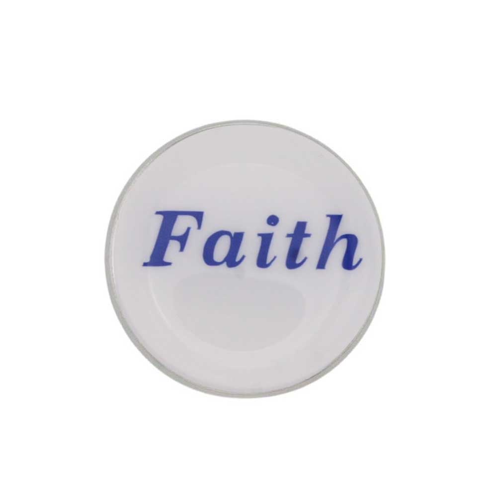 Round white inspirational disc with faith in blue lapel pin - Lilylin Designs