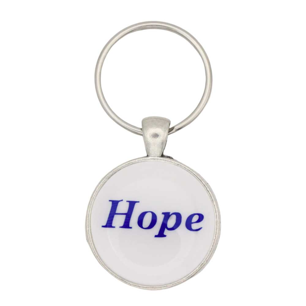 White disc with Hope in blue print keychain bag charm - Lilylin Designs