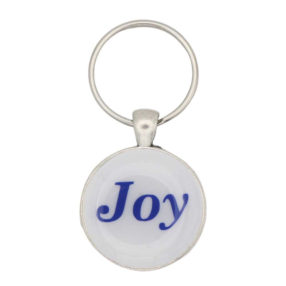 Round white disc with Joy in blue keychain and bag charm - Lilylin Designs