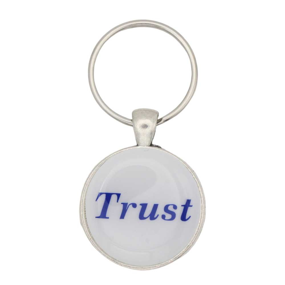 Round white disc with Trust in blue keychain and bag charm - Lilylin Designs