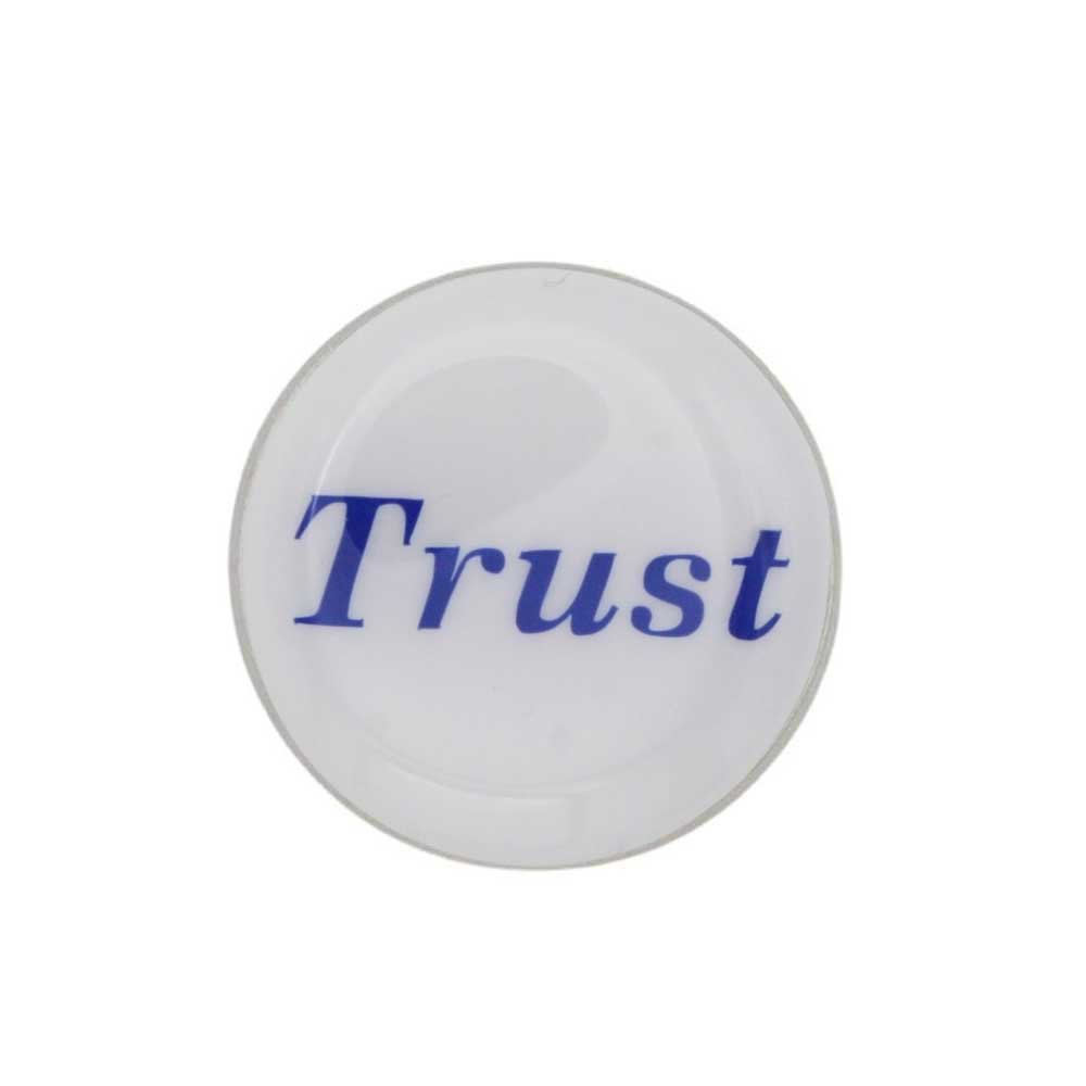 Round white inspirational pin with Trust in blue - Lilylin Designs