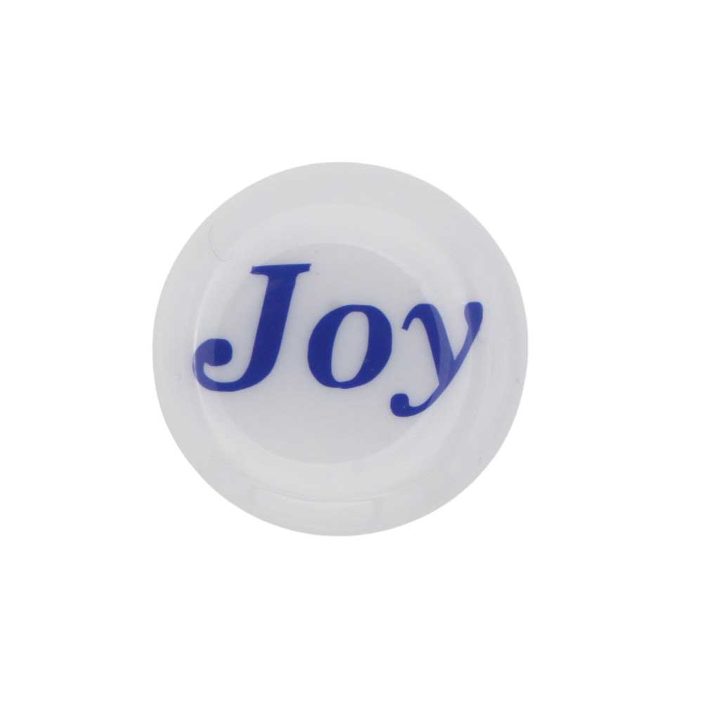 Round white disc with "Joy" printed in blue magnet - Lilylin Designs