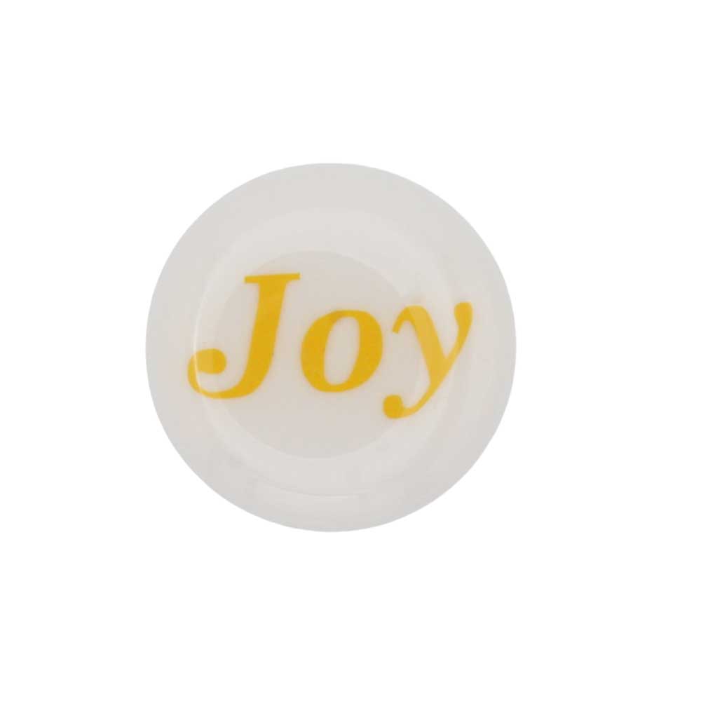 Round white disc with "Joy" printed in yellow magnet - Lilylin Designs