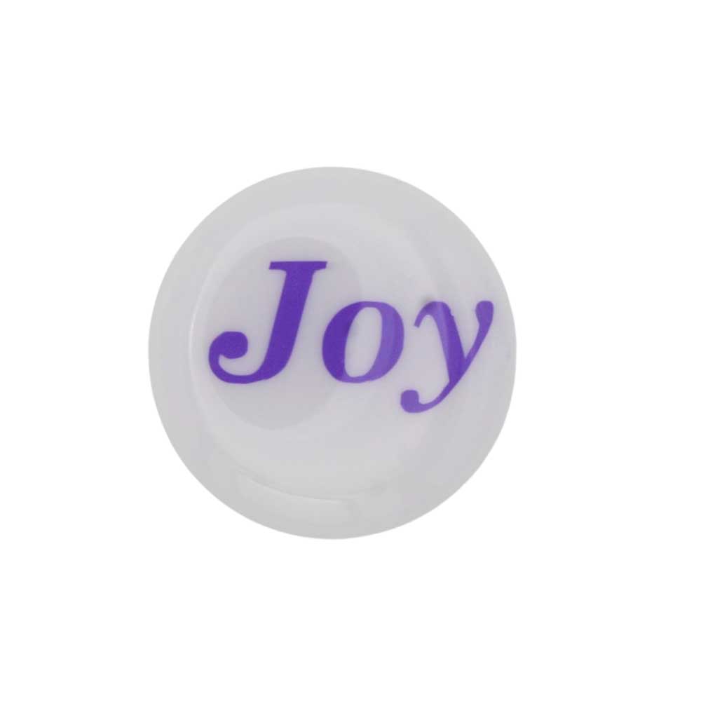 Round white disc with "Joy" printed in purple magnet - Lilylin Designs
