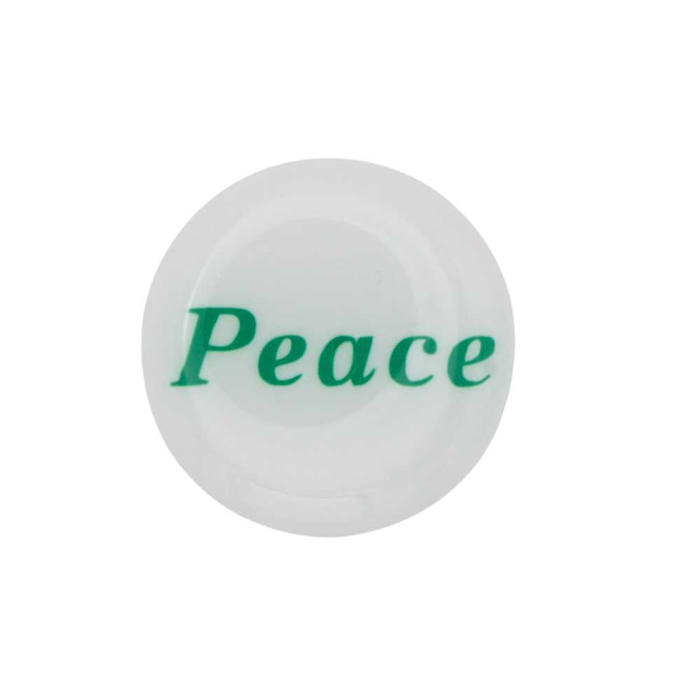 Round white disc with "Peace" printed in green magnet - Lilylin Designs