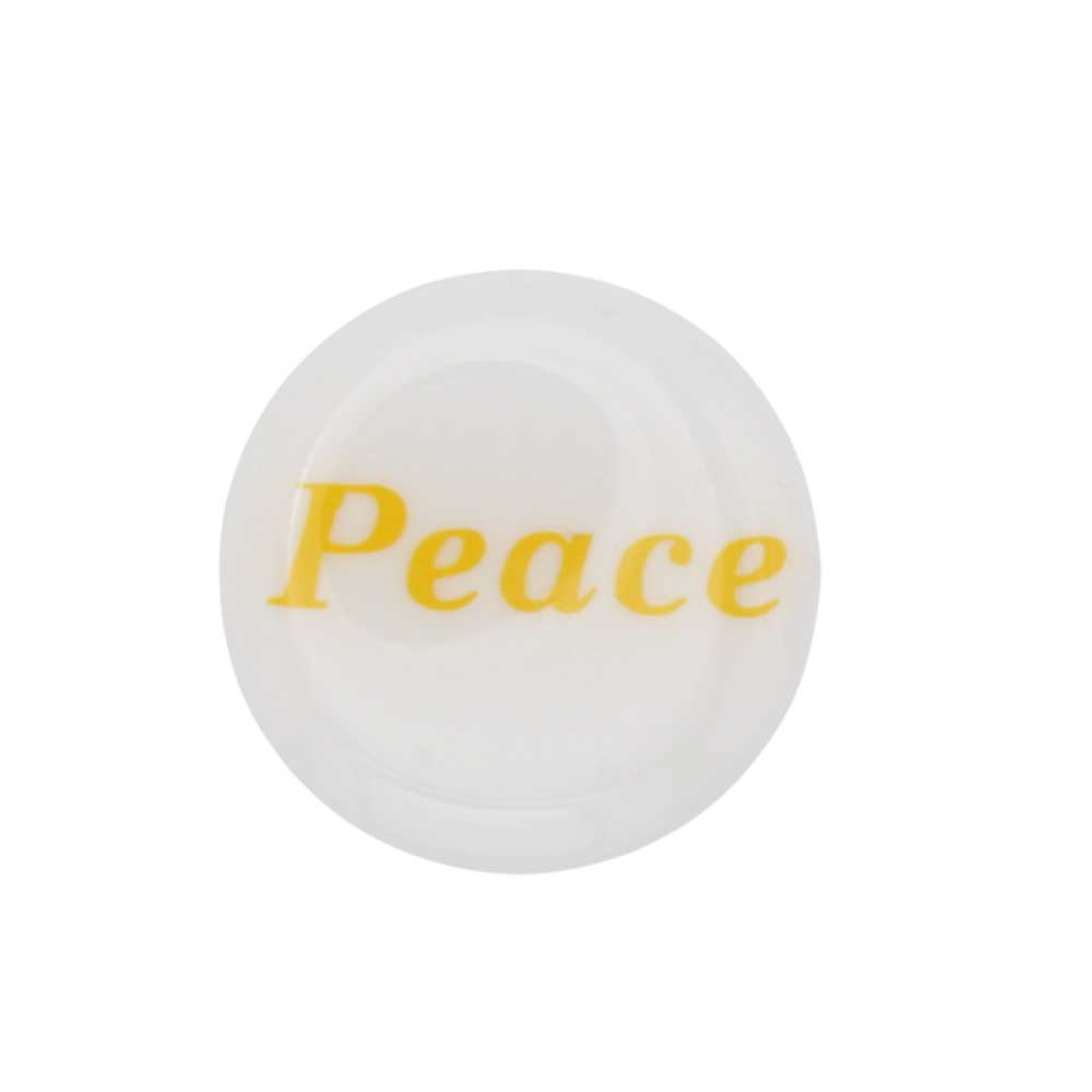 Round white disc with "Peace" printed in yellow magnet - Lilylin Designs