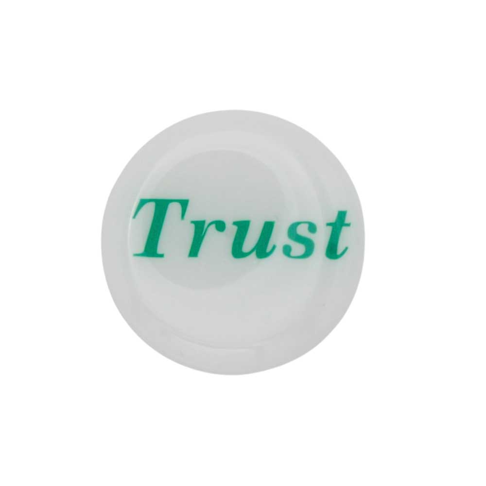 Round white disc with "Trust" printed in green magnet - Lilylin Designs