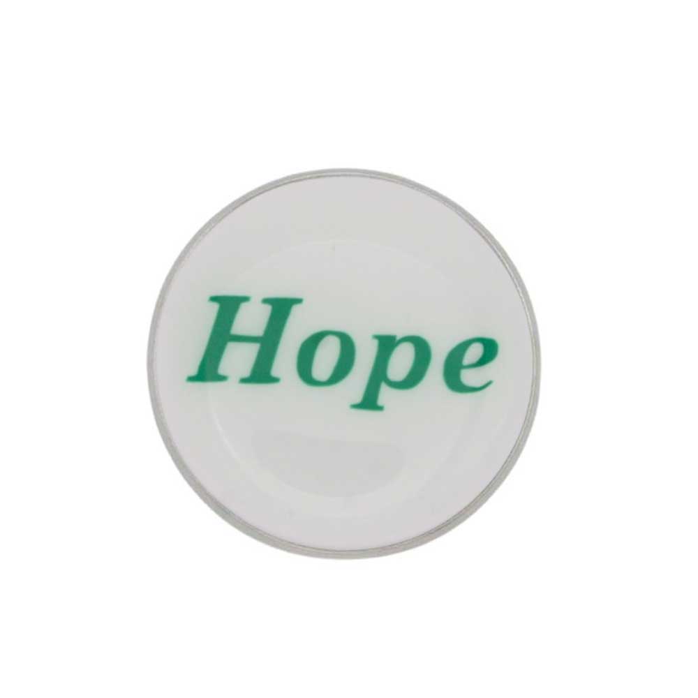 Round white inspirational disc printed with Hope in green - Lilylin Designs