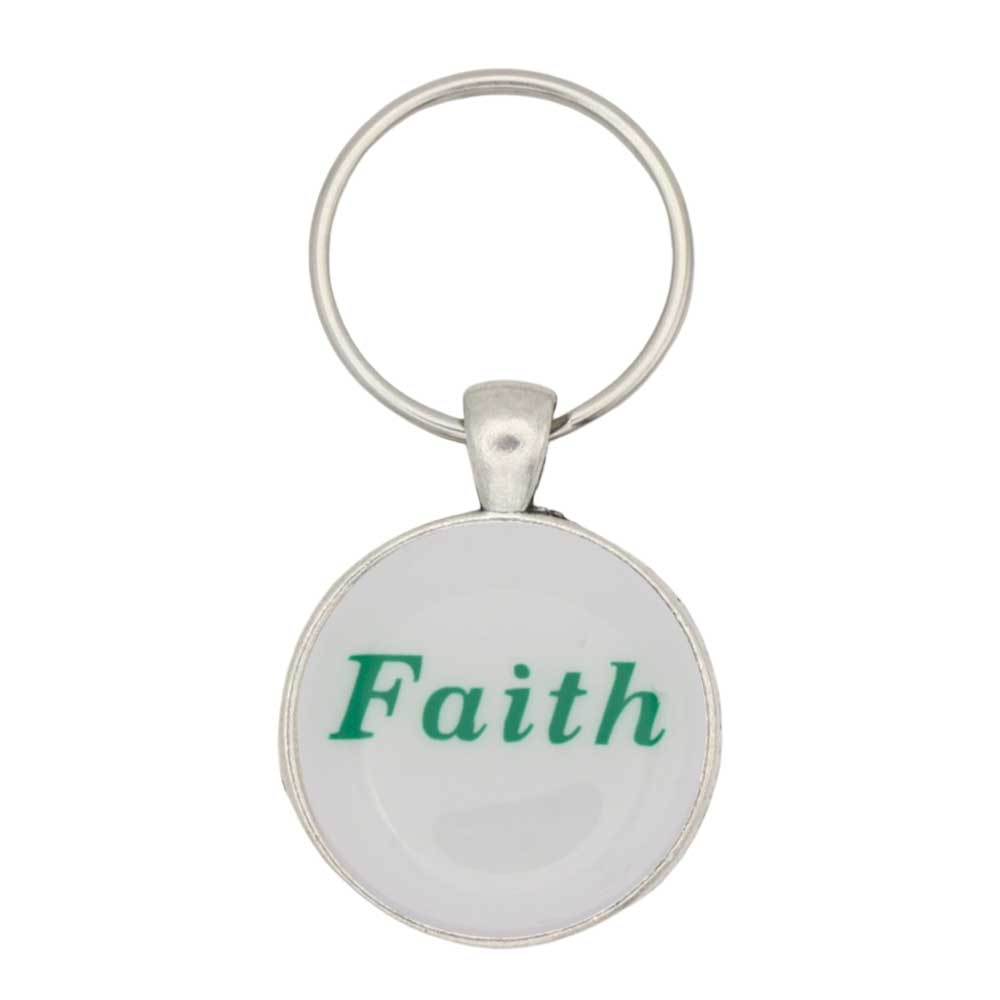 White disc with Faith in green print keychain bag charm - Lilylin Designs