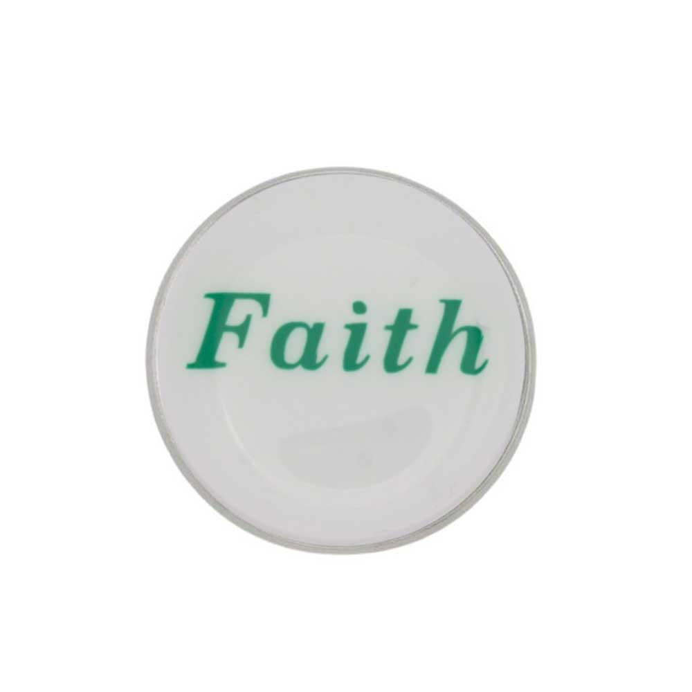Round white inspirational disc with faith in green lapel pin - Lilylin Designs