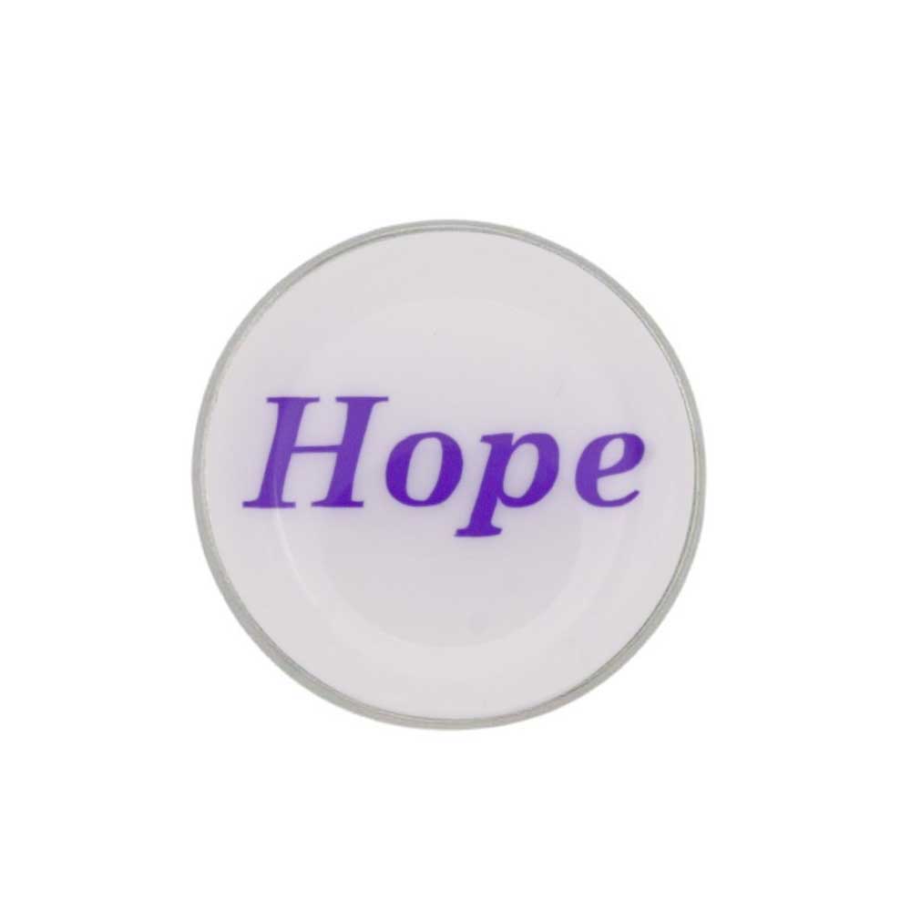 Round white inspirational disc printed with Hope in purple - Lilylin Designs