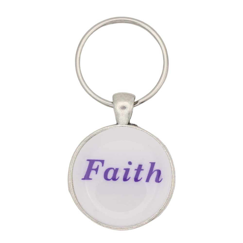 White disc with Faith in purple print keychain bag charm - Lilylin Designs