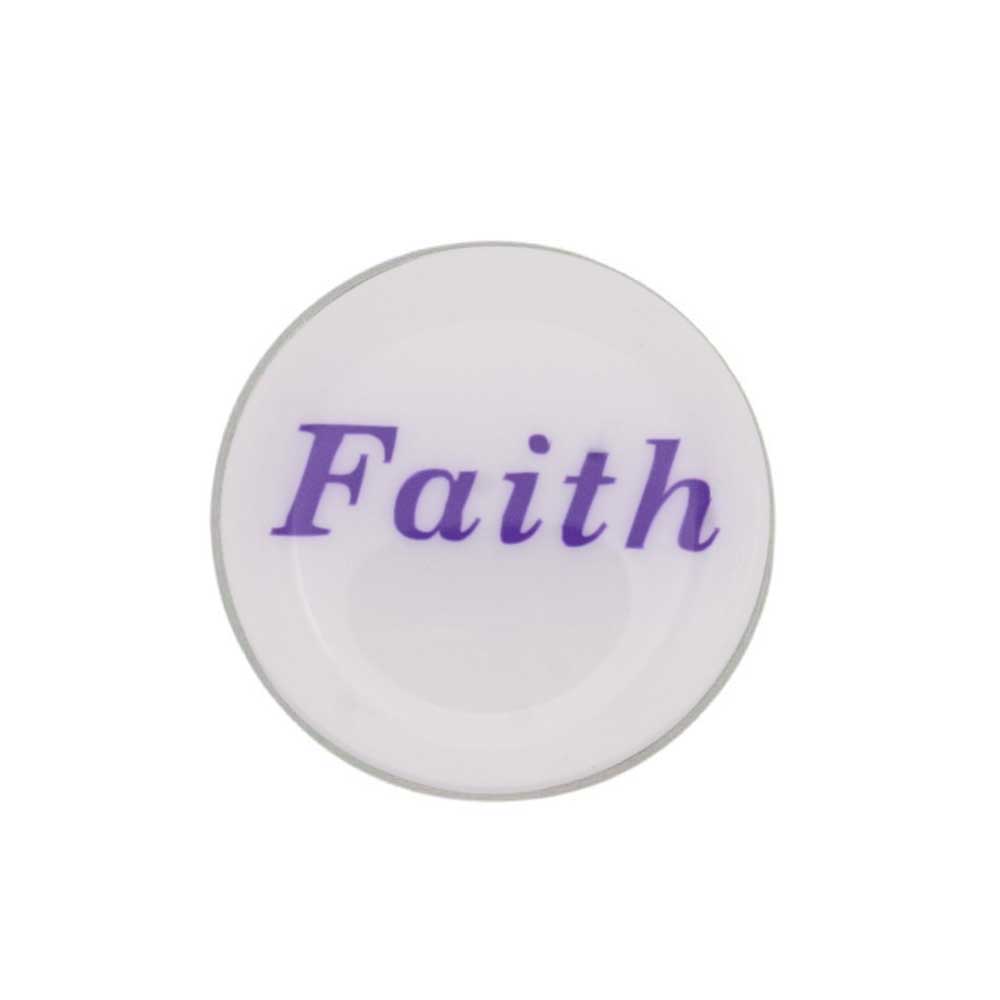 Round white inspirational disc with faith in purple lapel pin - Lilylin Designs
