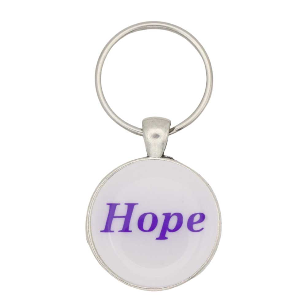 White disc with Hope in purple print keychain bag charm - Lilylin Designs