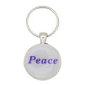 Round white disc with Peace in purple keychain and bag charm - Lilylin Designs