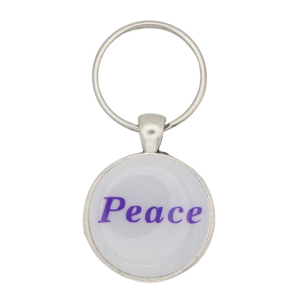 Round white disc with Peace in purple keychain and bag charm - Lilylin Designs