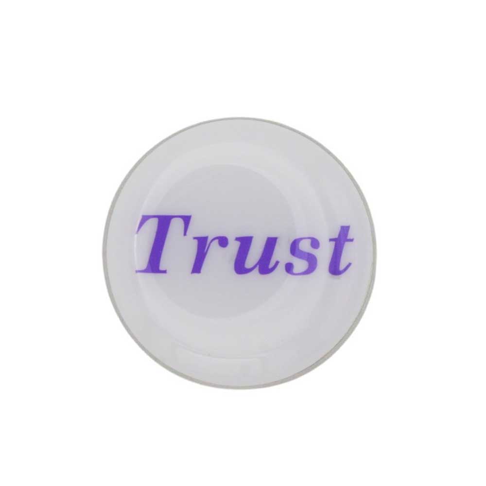Round white inspirational pin with Trust in purple - Lilylin Designs