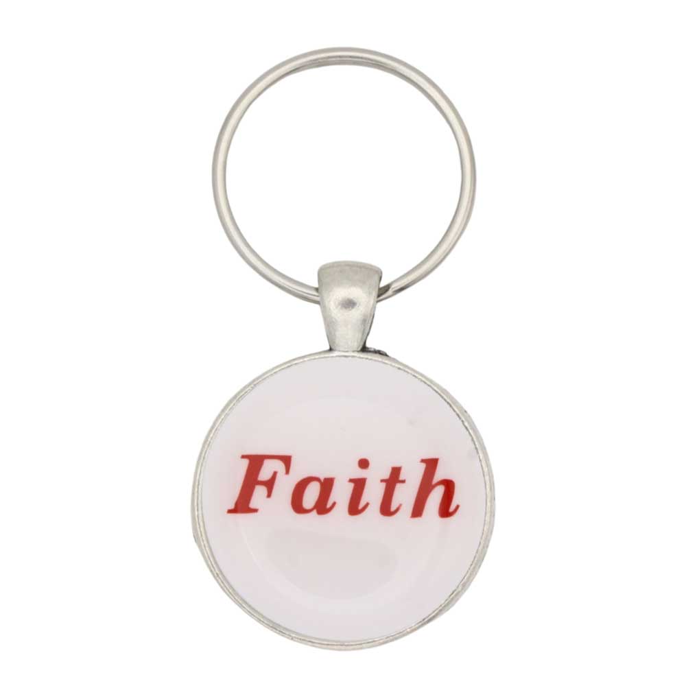 White disc with Faith in red print keychain bag charm - Lilylin Designs