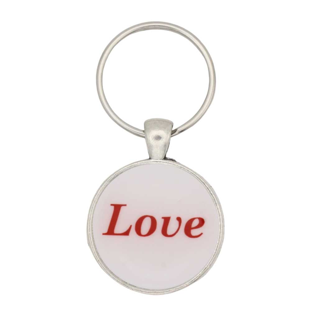 White disc with Love in red print keychain bag charm - Lilylin Designs