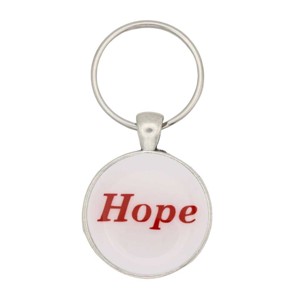 White disc with Hope in red print keychain bag charm - Lilylin Designs