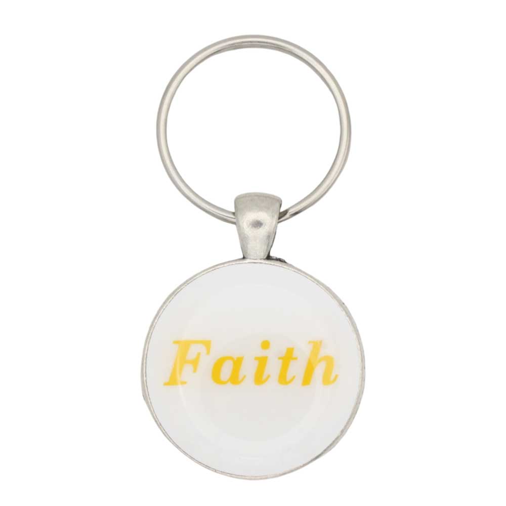 White disc with Faith in yellow print keychain bag charm - Lilylin Designs