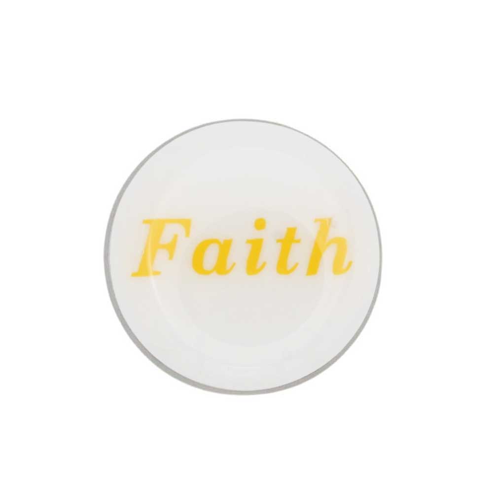 Round white inspirational disc with faith in yellow lapel pin - Lilylin Designs