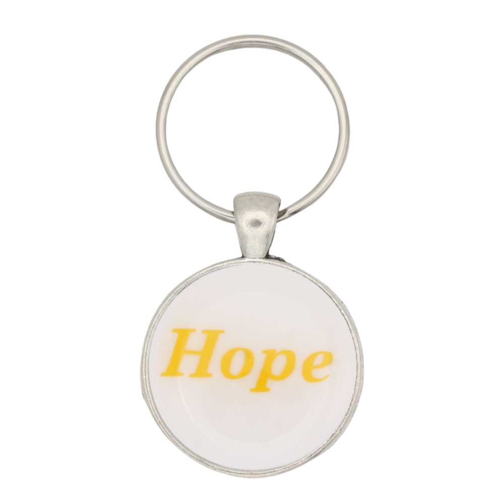 White disc with Hope in yellow print keychain bag charm - Lilylin Designs