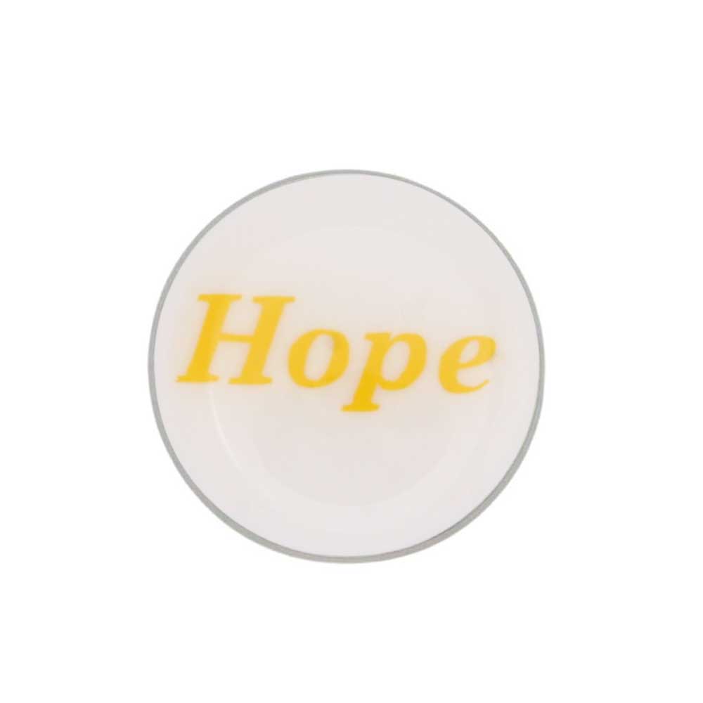 Round white inspirational disc printed with Hope in yellow - Lilylin Designs