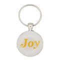 Round white disc with Joy in yellow keychain and bag charm - Lilylin Designs