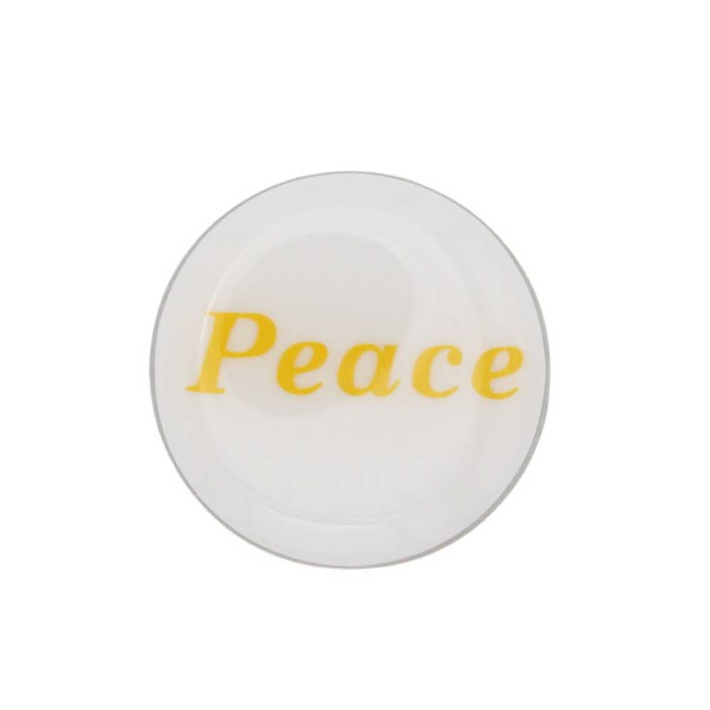 White round inspirational pin with peace in yellow - Lilylin Designs