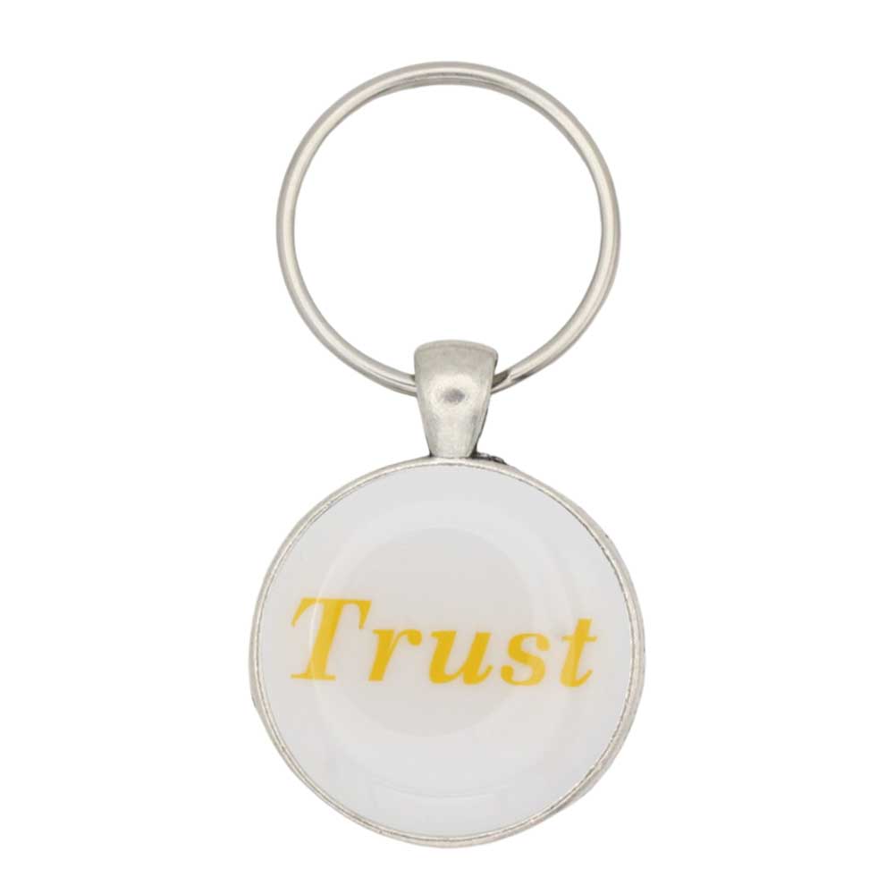 Round white disc with Trust in yellow keychain and bag charm - Lilylin Designs