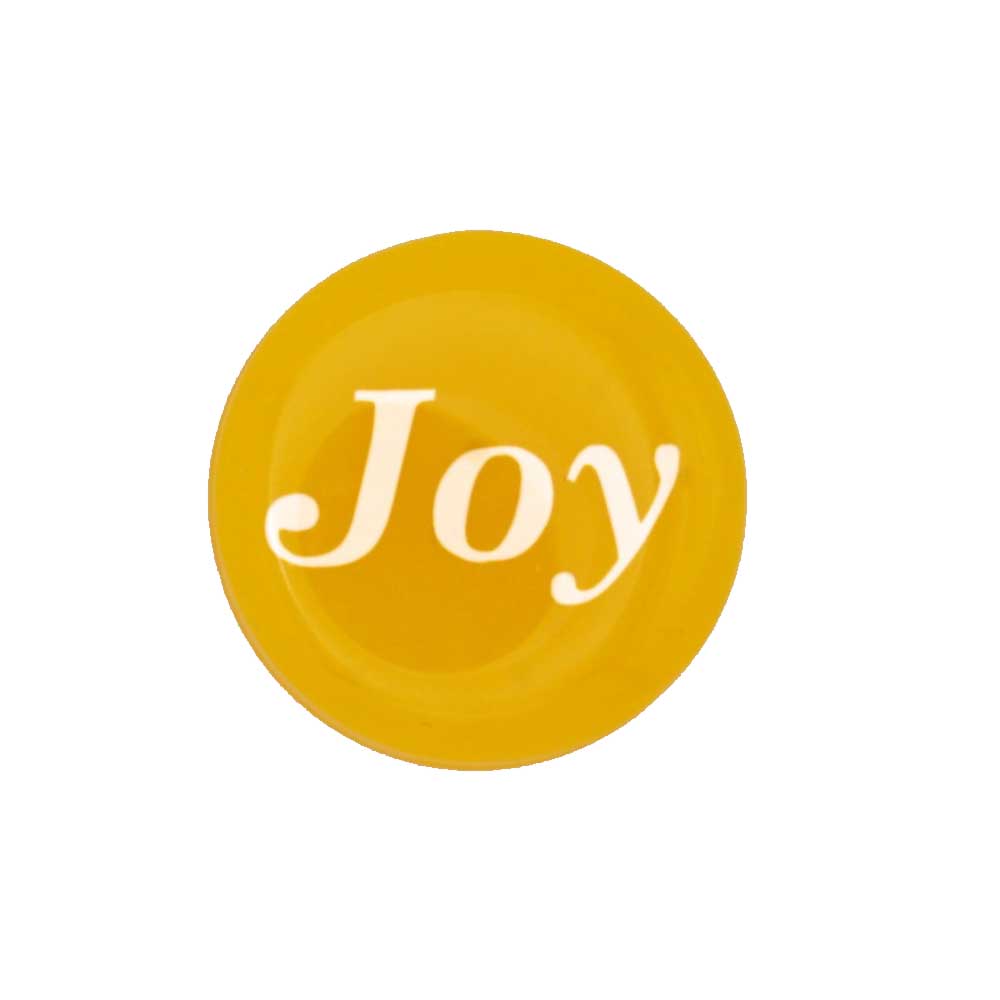 Round yellow disc with "Joy" printed in white magnet - Lilylin Designs