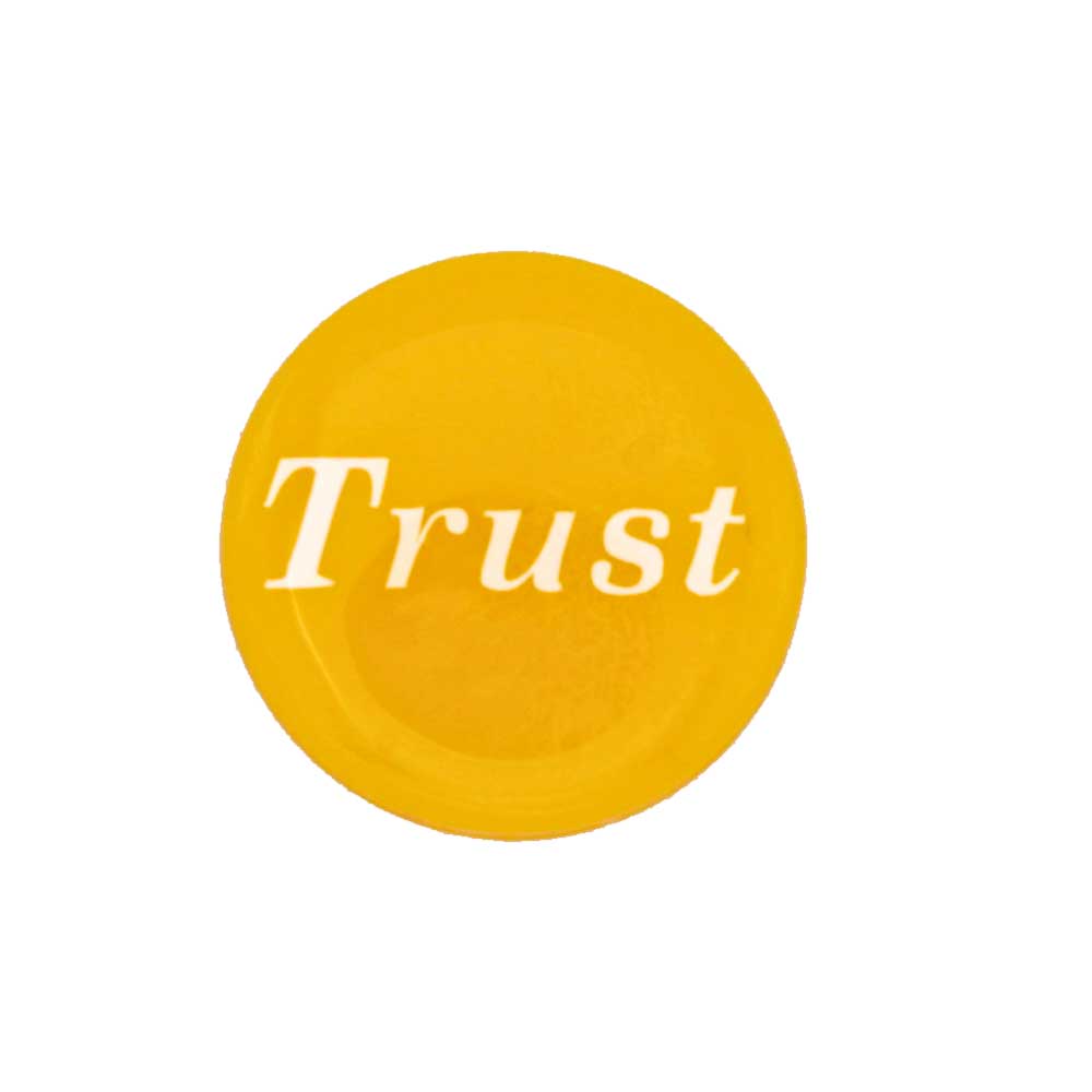 Round yellow disc with "Trust" printed in white magnet - Lilylin Designs