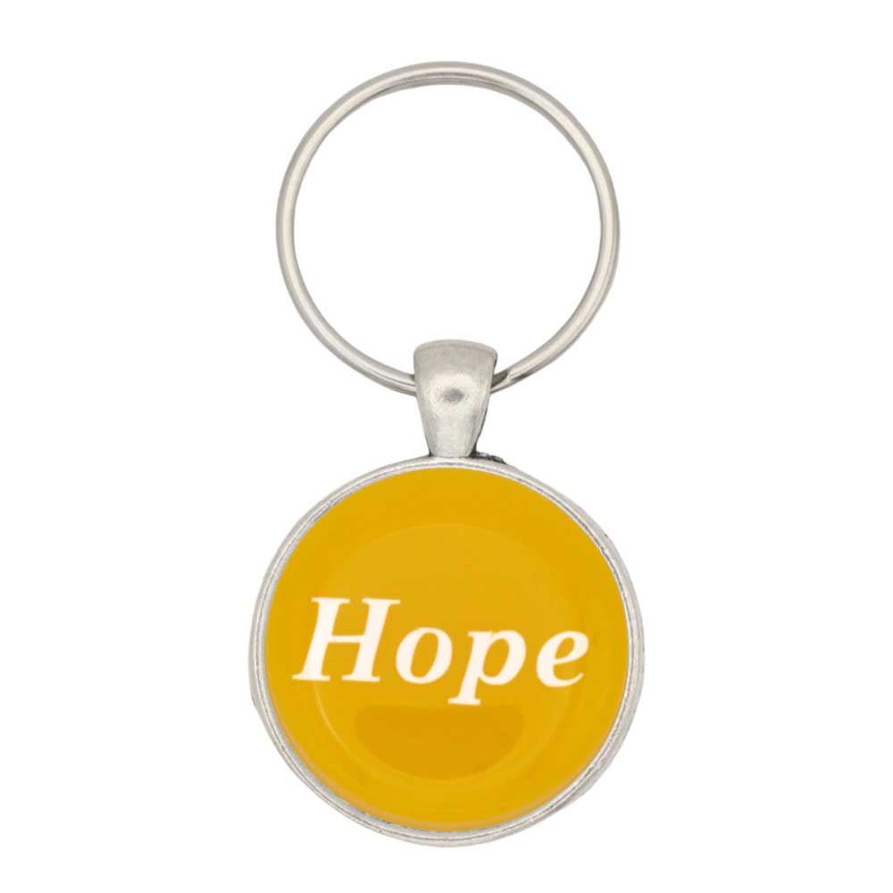 Yellow disc with Hope in white print keychain bag charm - Lilylin Designs