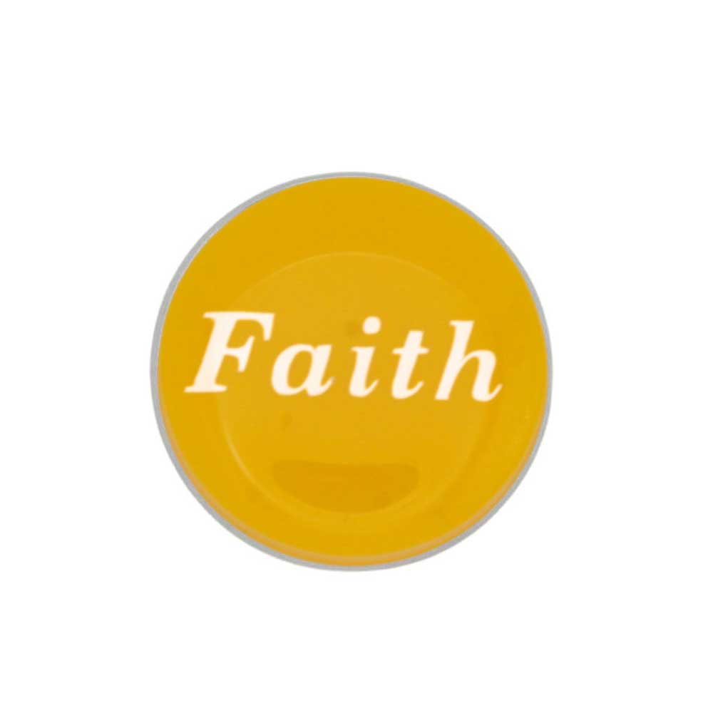 Round yellow inspirational disc with faith in white lapel pin - Lilylin Designs