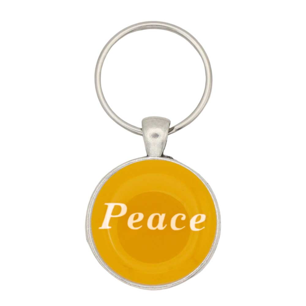 Round yellow disc with Peace in white keychain and bag charm - Lilylin Designs