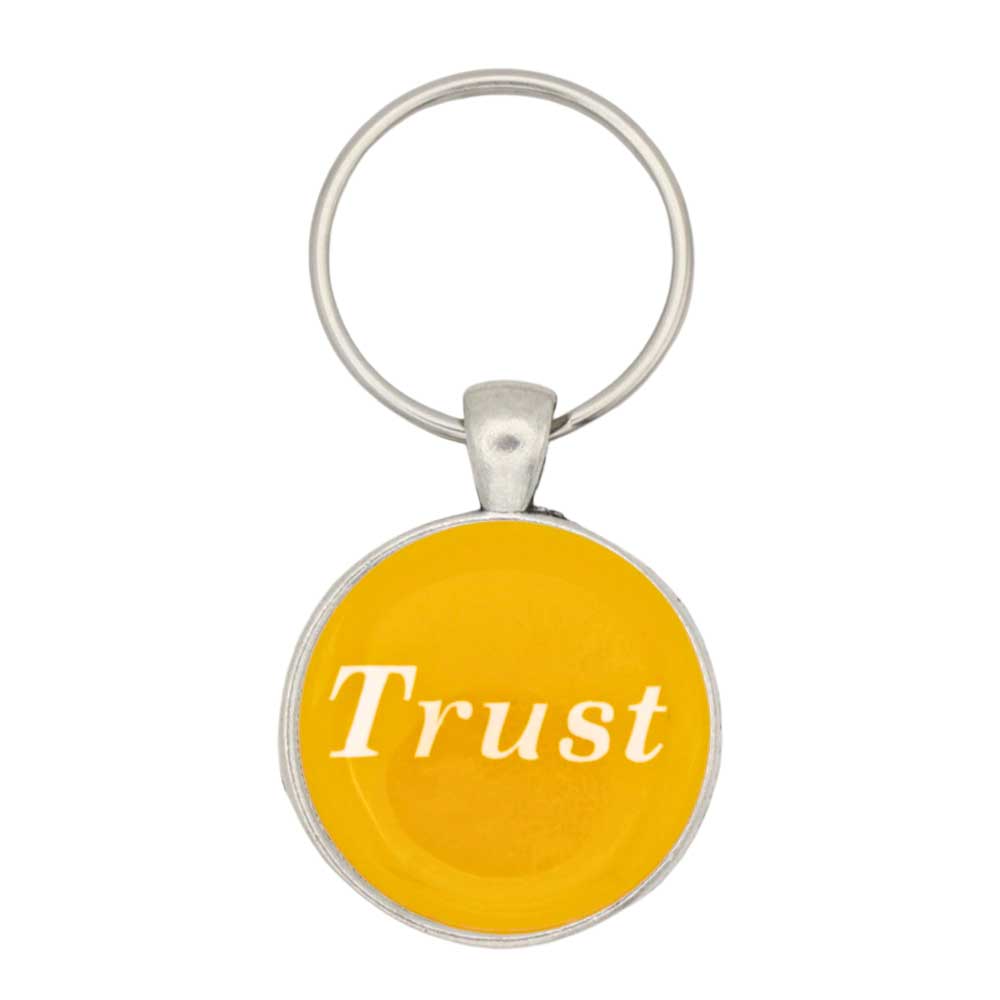 Round yellow disc with Trust in white keychain and bag charm - Lilylin Designs