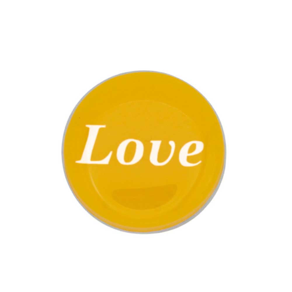 Round yellow with white "Love" inspirational lapel pin - Lilylin Designs