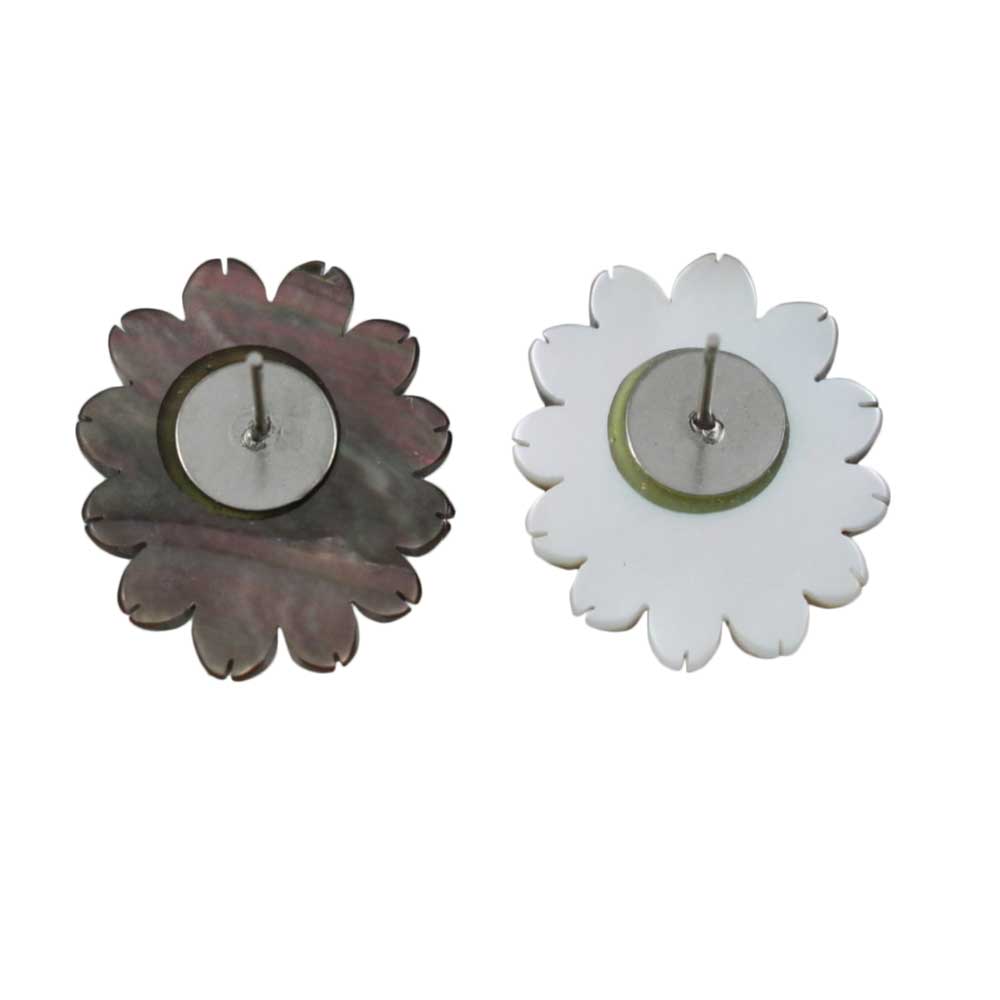 Brown Genuine Shell Sunflower Pierced Earring - SLE060 - Lilylin Designs